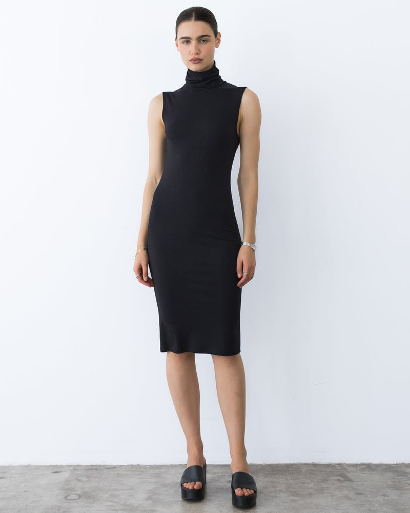 Black Jersey Tank Midi Turtleneck Dress