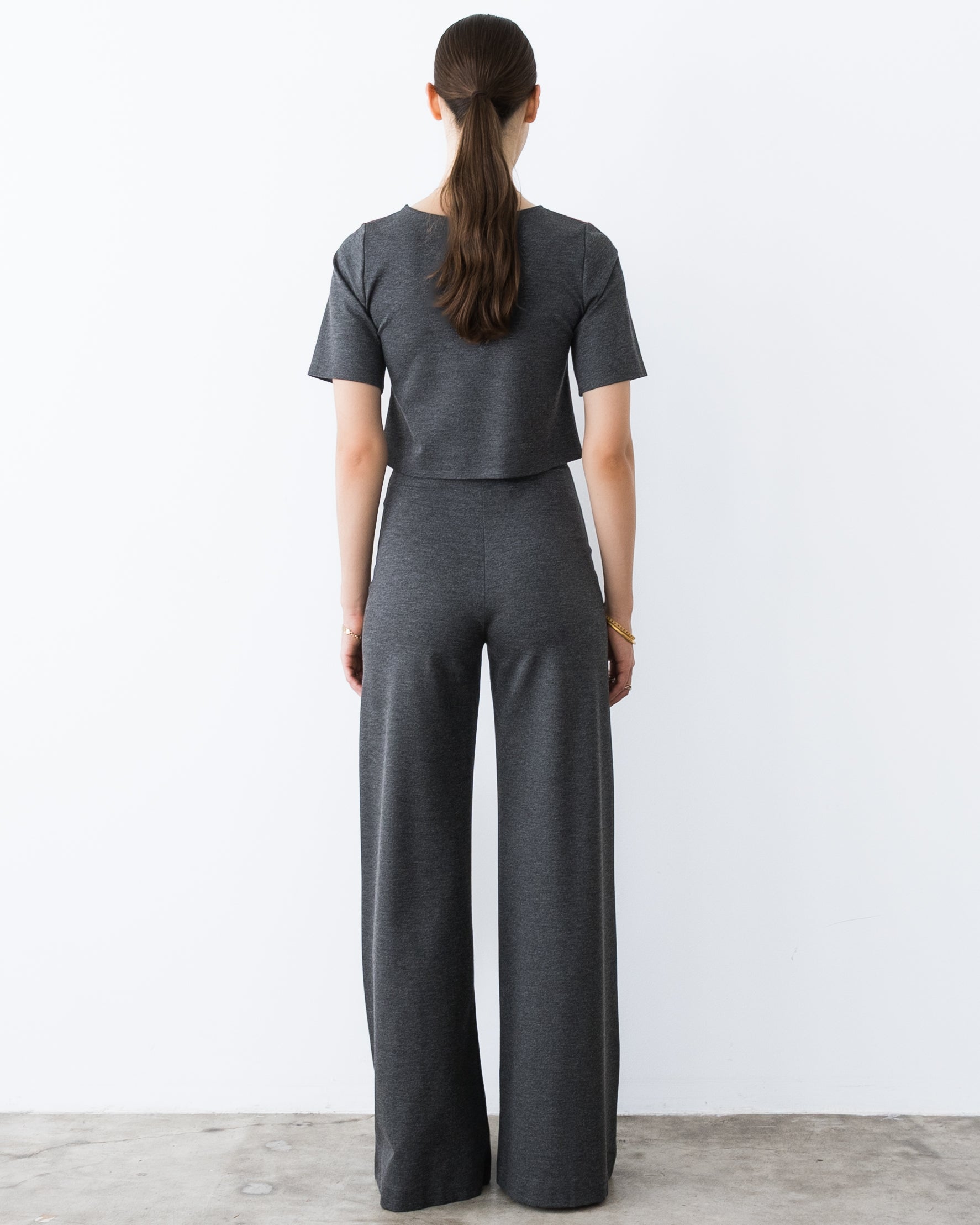 Charcoal Ponte Knit Long Wide Leg Pant | Ripley Rader