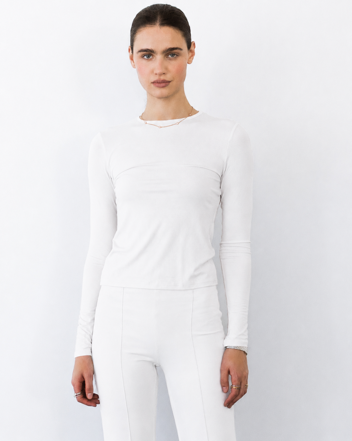 White Modal Fitted Long Sleeve Tee