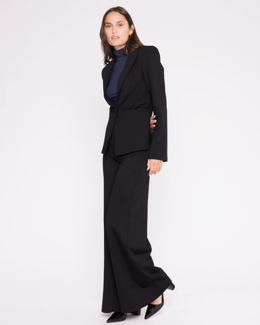 Black Ponte Knit Fitted Blazer