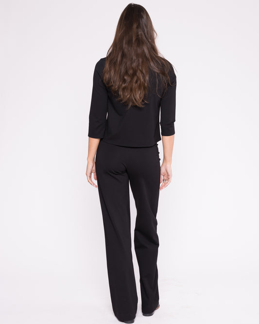 Black Ponte Knit 3/4 Sleeve Top