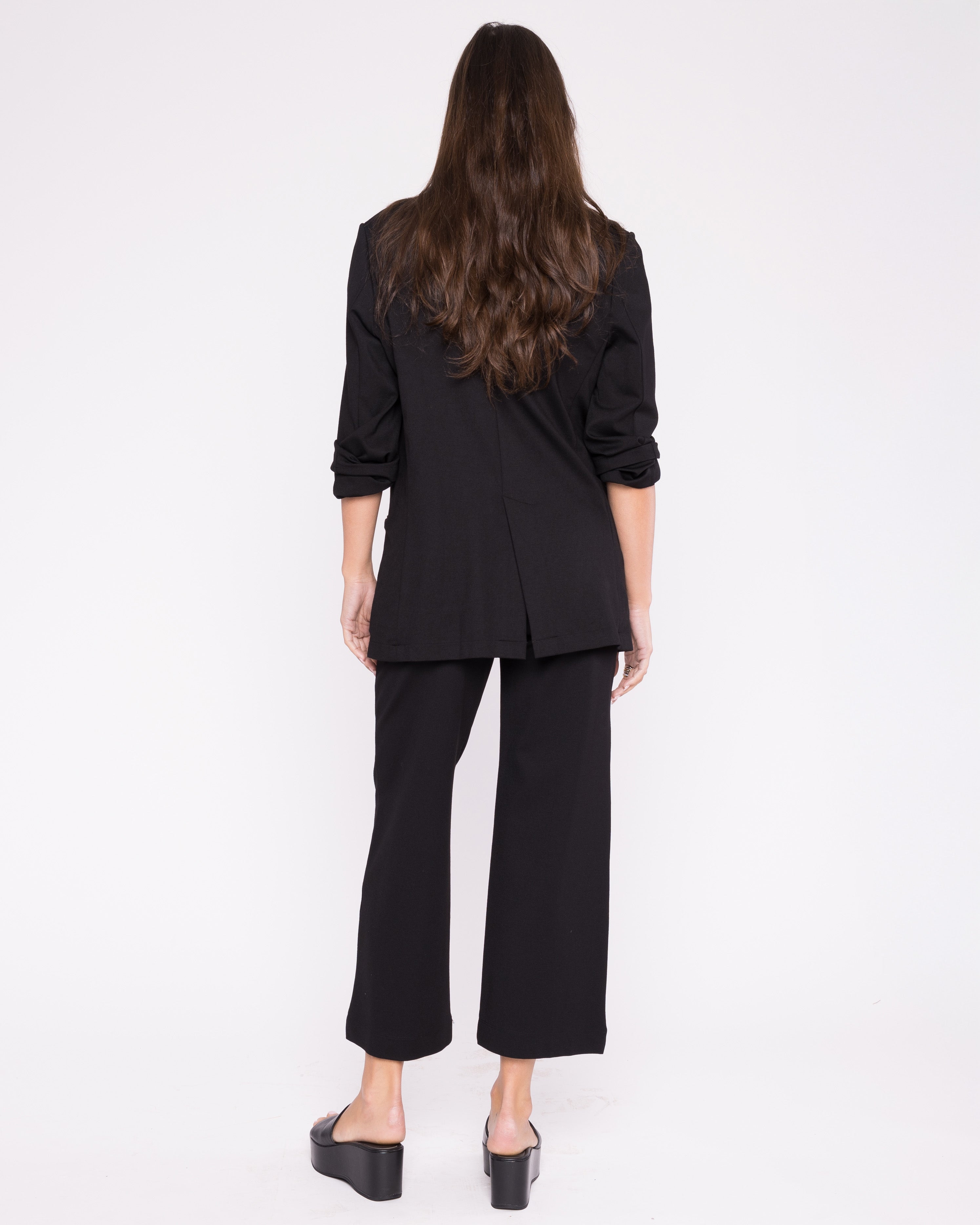Black Ponte Knit Cropped Straight Leg Pant