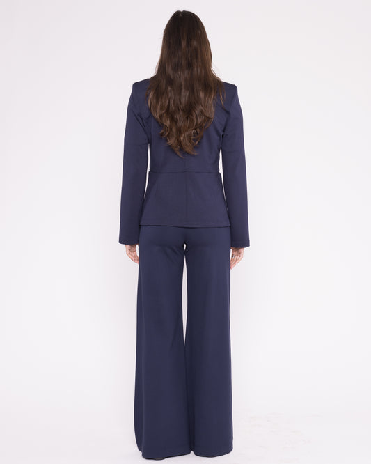 Navy Ponte Knit Fitted Blazer