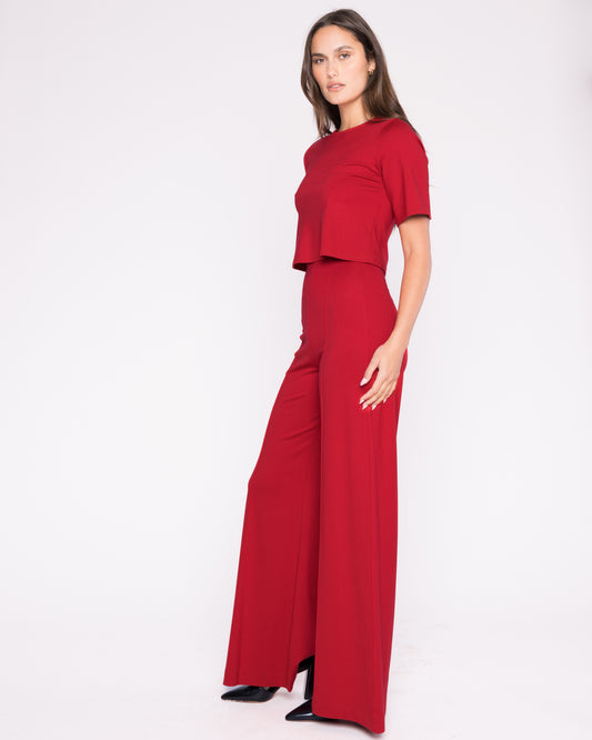 Red Ponte Knit Wide Leg Pant