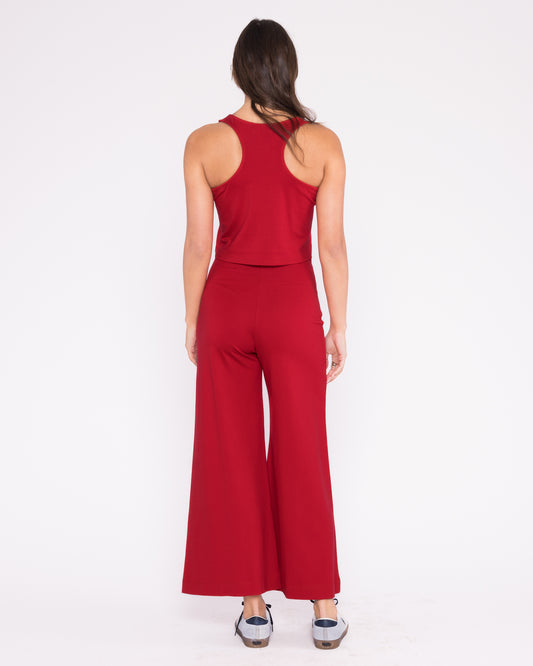 Red Ponte Knit Wide Leg Pant: Cropped