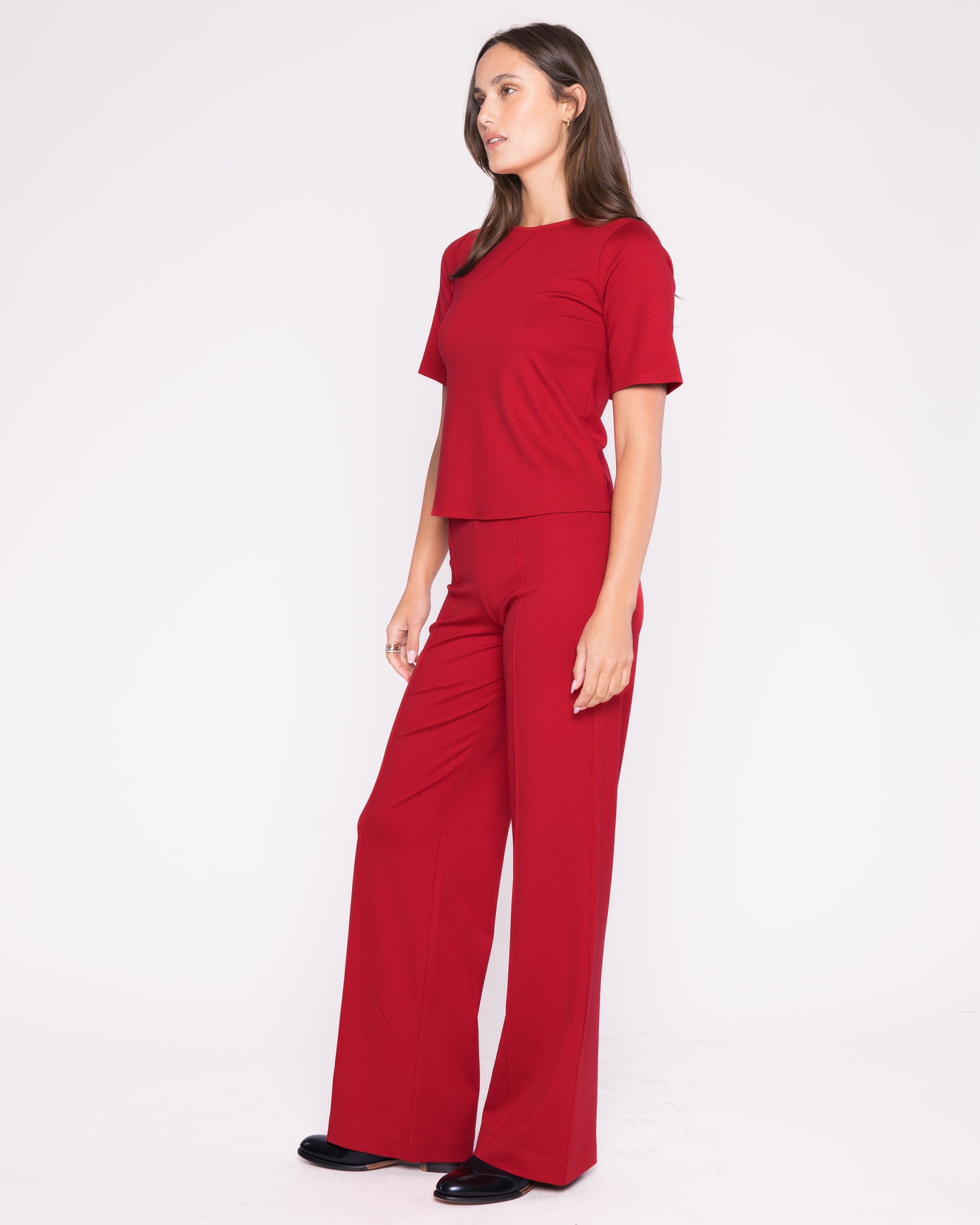 Red Ponte Knit Extended Short Sleeve Top