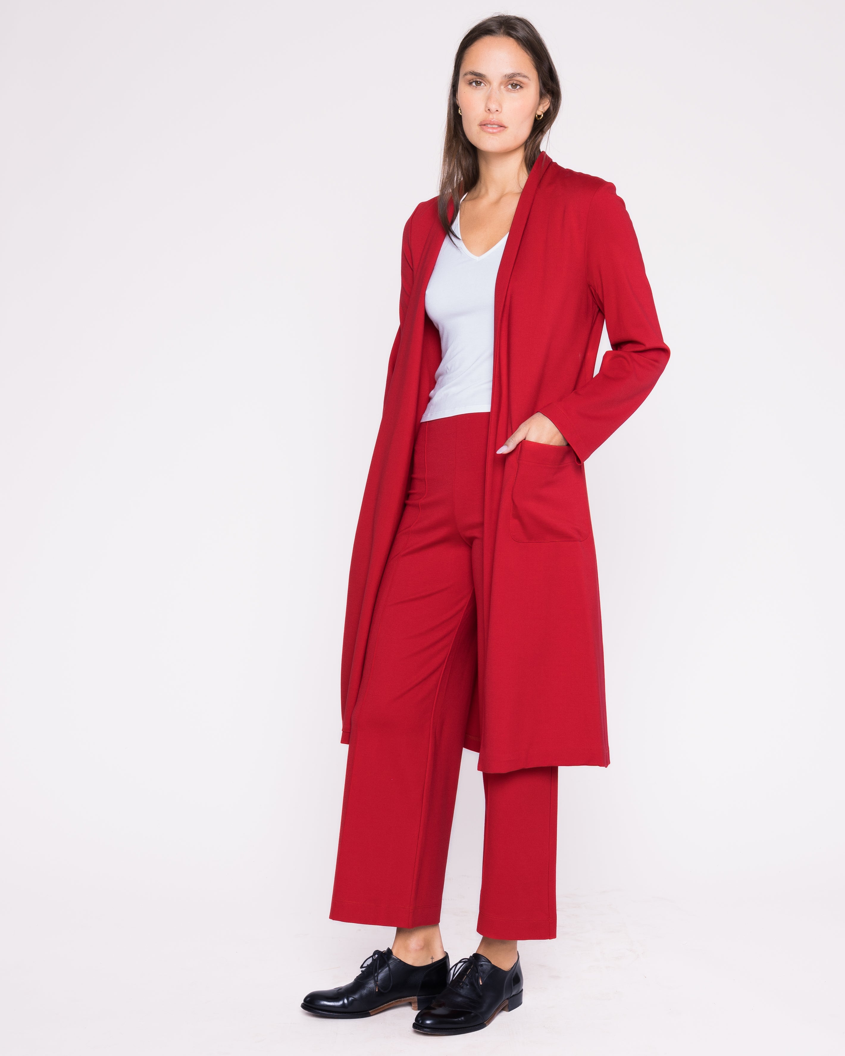 Red Ponte Knit Smoking Jacket – view 2