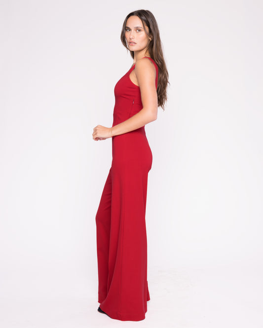 Red Ponte Knit Tank Wide Leg Jumpsuit