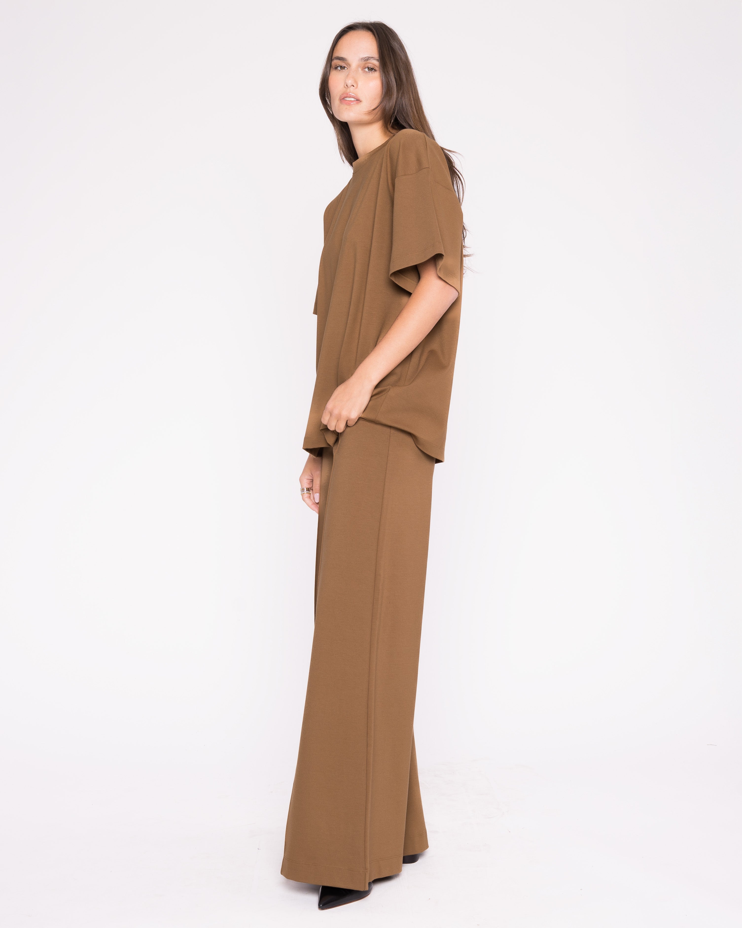Camel Ponte Knit Big Shirt