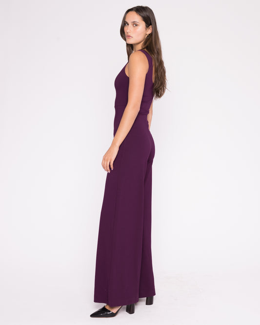 Plum Ponte Knit Tank Wide Leg Jumpsuit