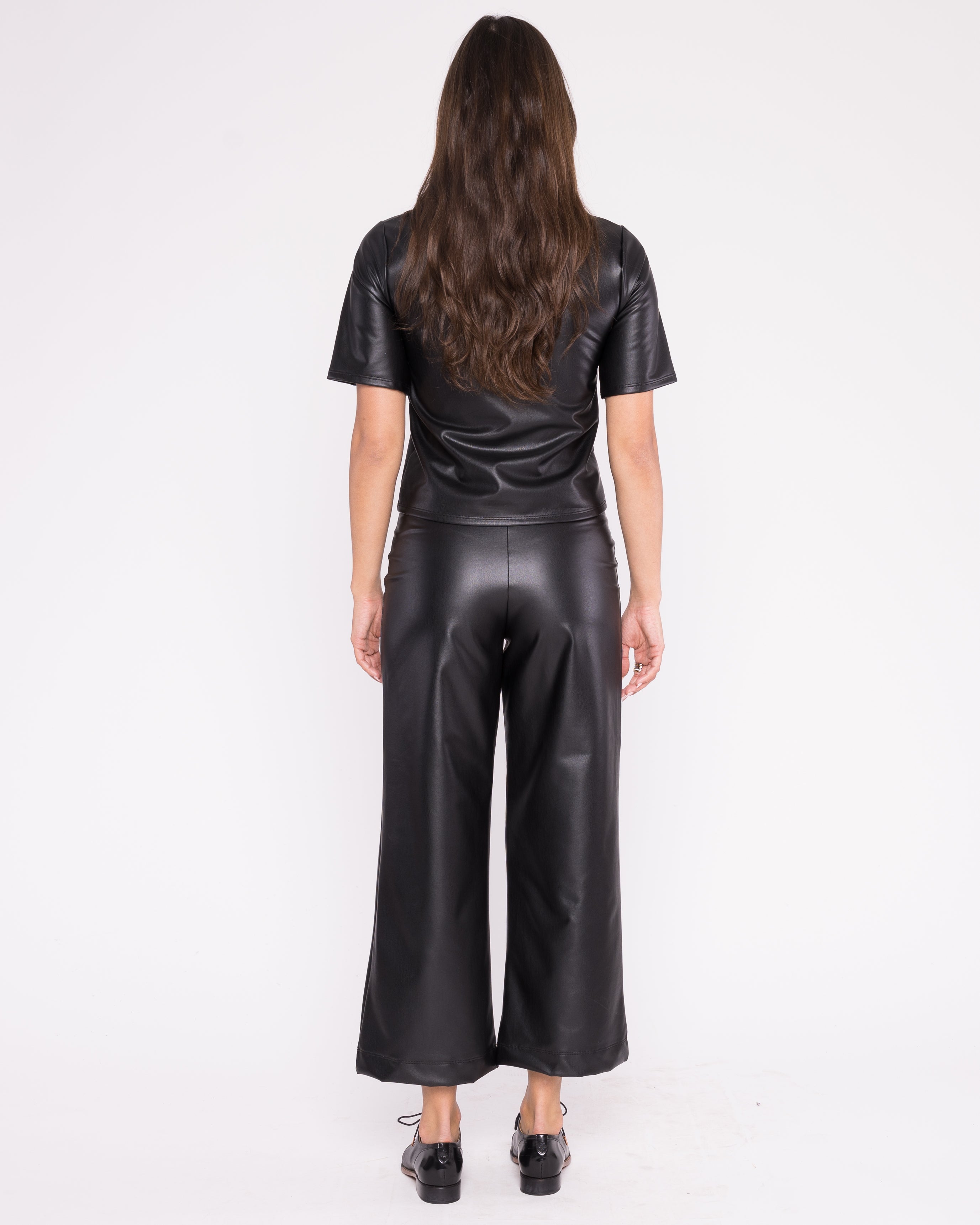 Black Vegan Leather Short Sleeve Top Extended