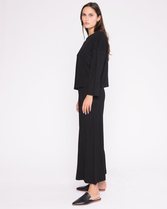 Black Sweater Knit Wide Leg Pant: Cropped