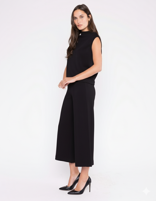 Black Scuba Cropped Wide Leg Pant