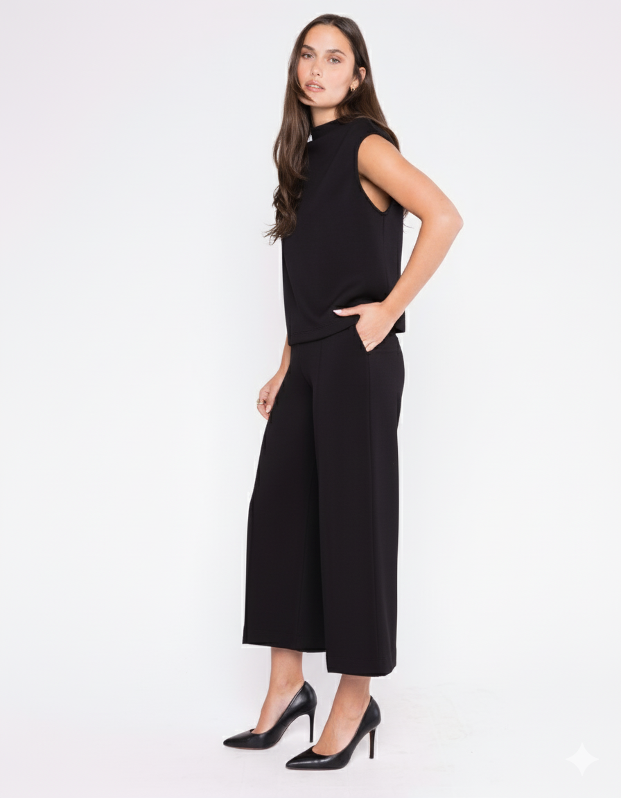 Black Scuba Cropped Wide Leg Pant