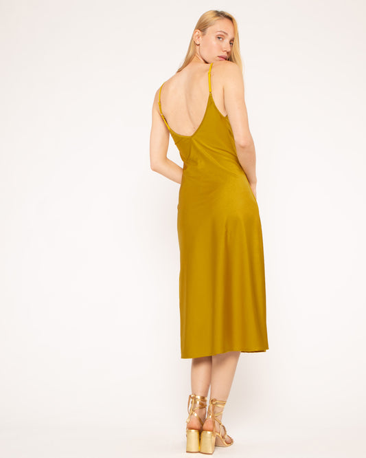 Chartreuse Sateen Stretch Slip Dress