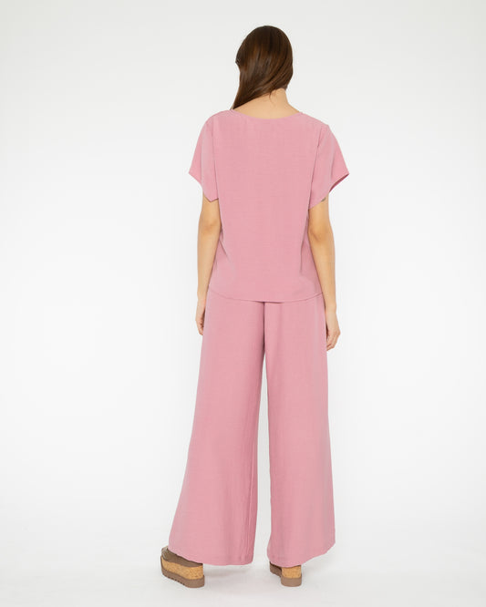 Amaranth Satin Crepe Yacht Pant