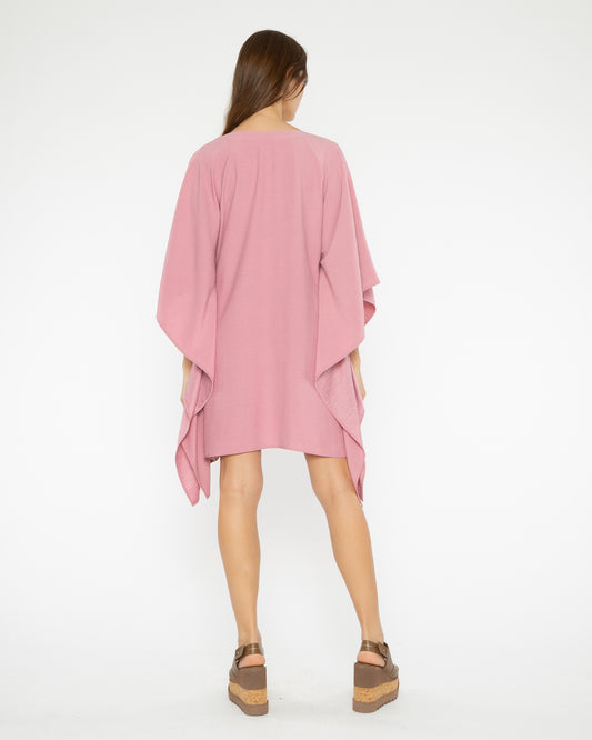 Amaranth Satin Crepe Short Caftan