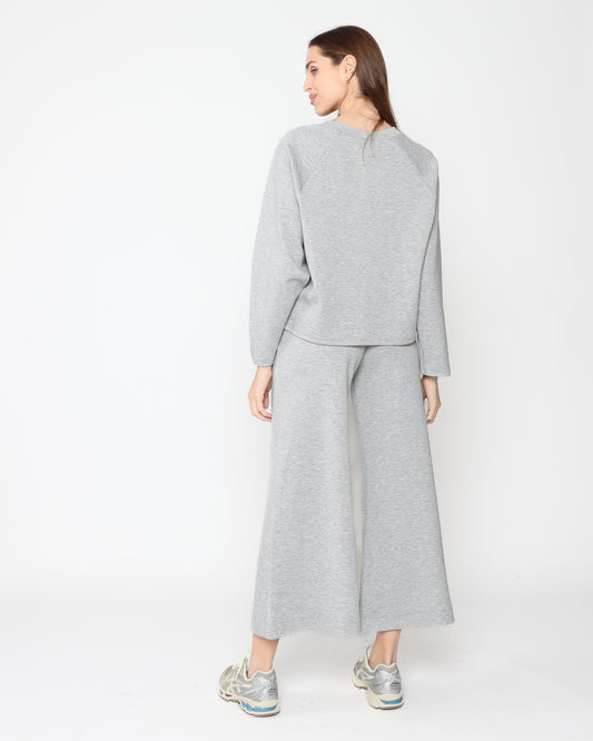 Heather Grey Scuba Cropped Wide Leg Pant