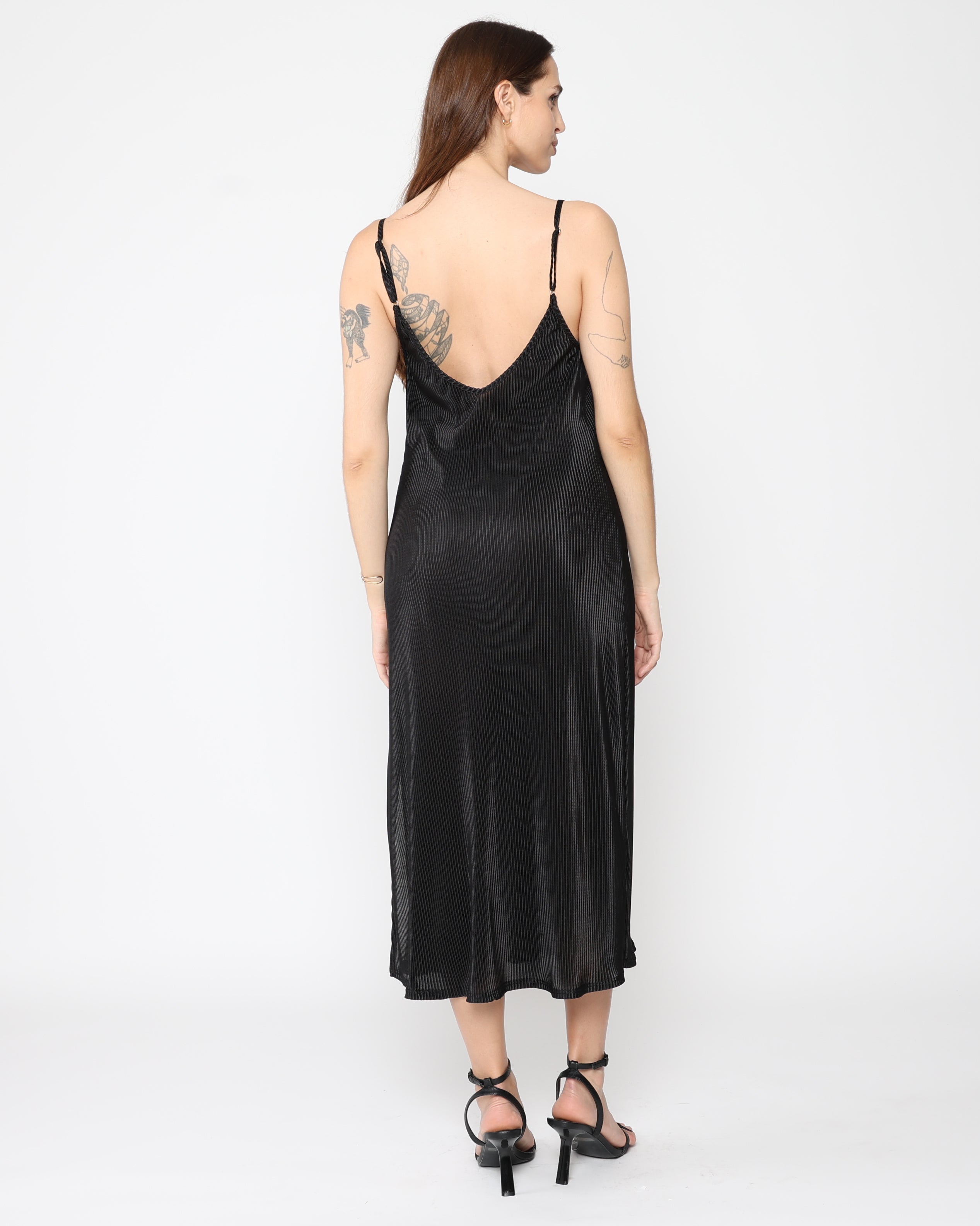 Black Micropleat Slip Dress