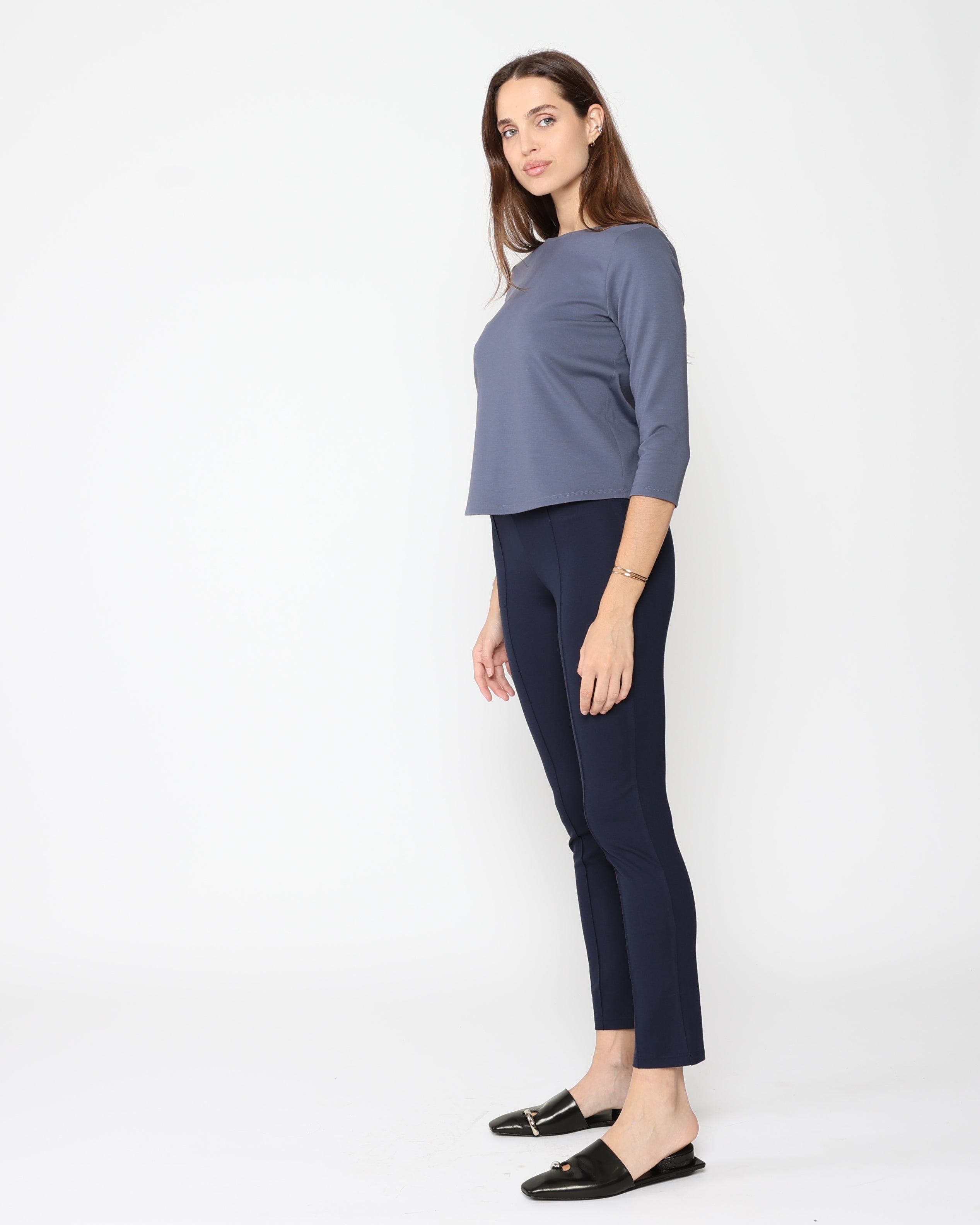 Sea Blue Ponte Knit 3/4 Sleeve Top