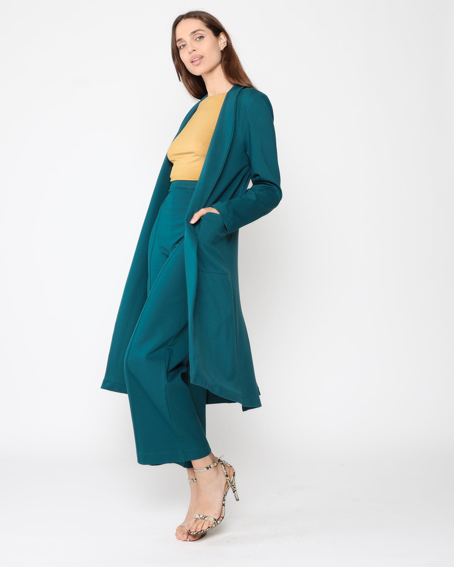 Teal Ponte Knit Smoking Jacket