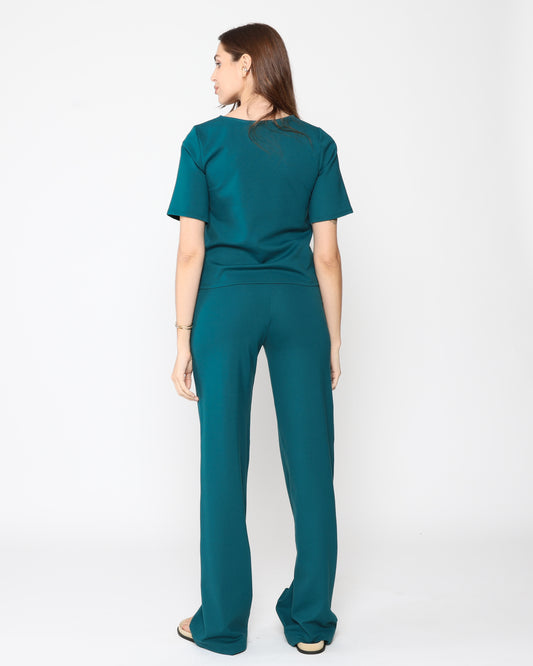 Teal Ponte Knit Straight Leg Pant