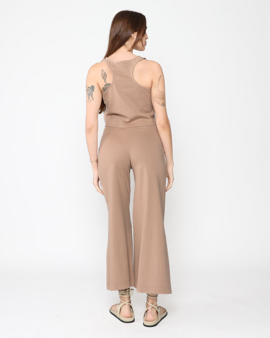 Khaki Ponte Knit Wide Leg Pant: Cropped