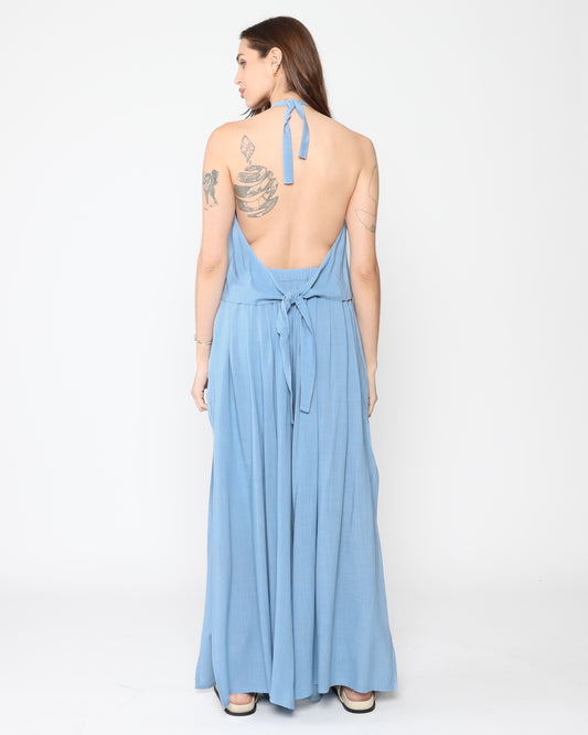 Chambray Linen Blend Tie Back Halter Top