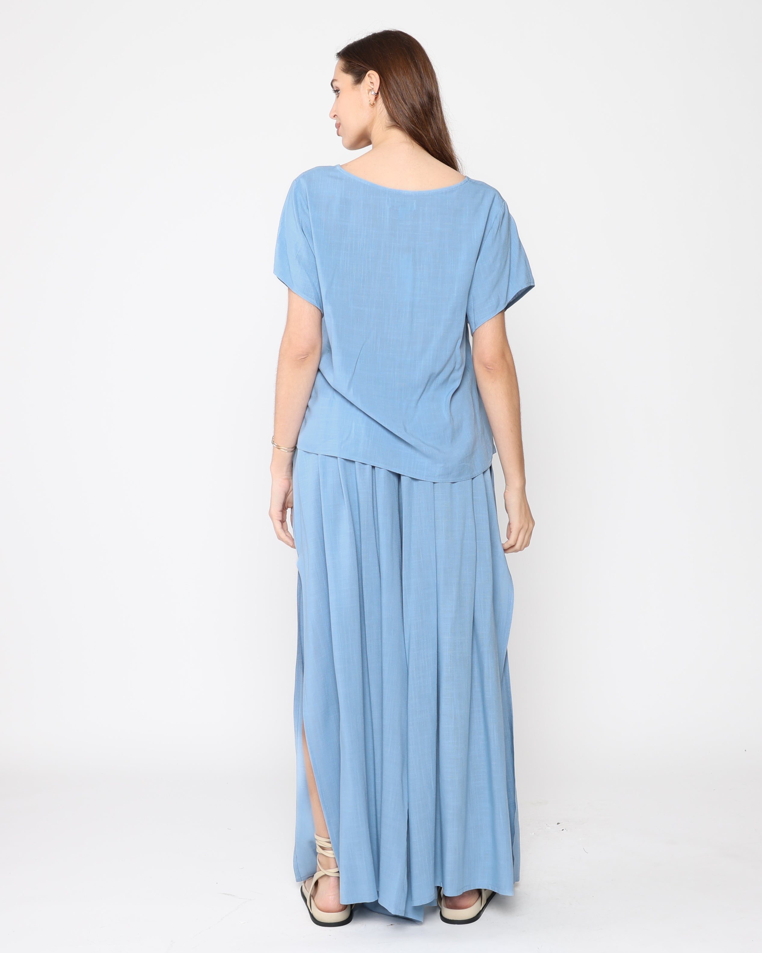 Chambray Linen Blend Flowy Pant