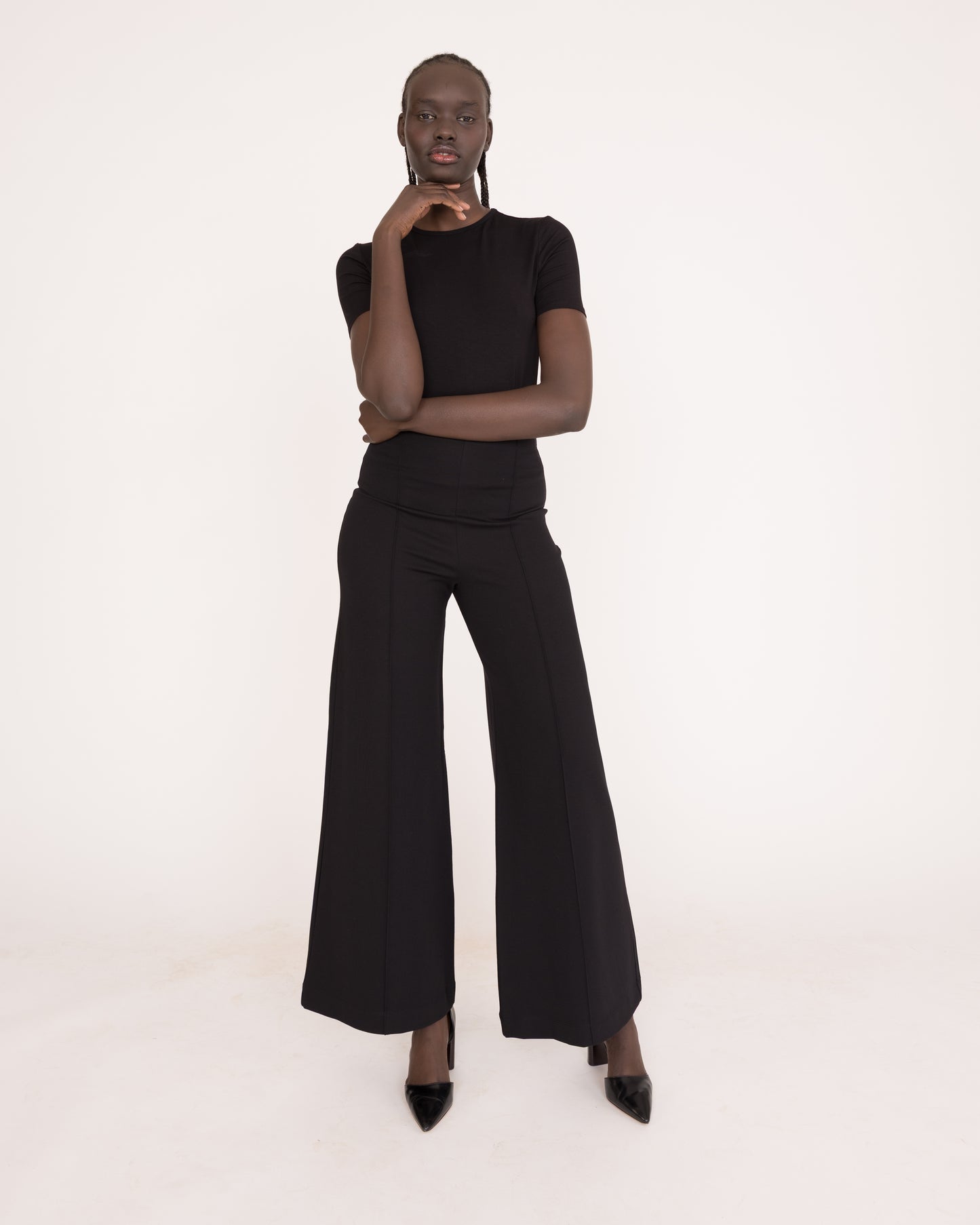 Black Ponte Knit Standard Wide Leg Pant