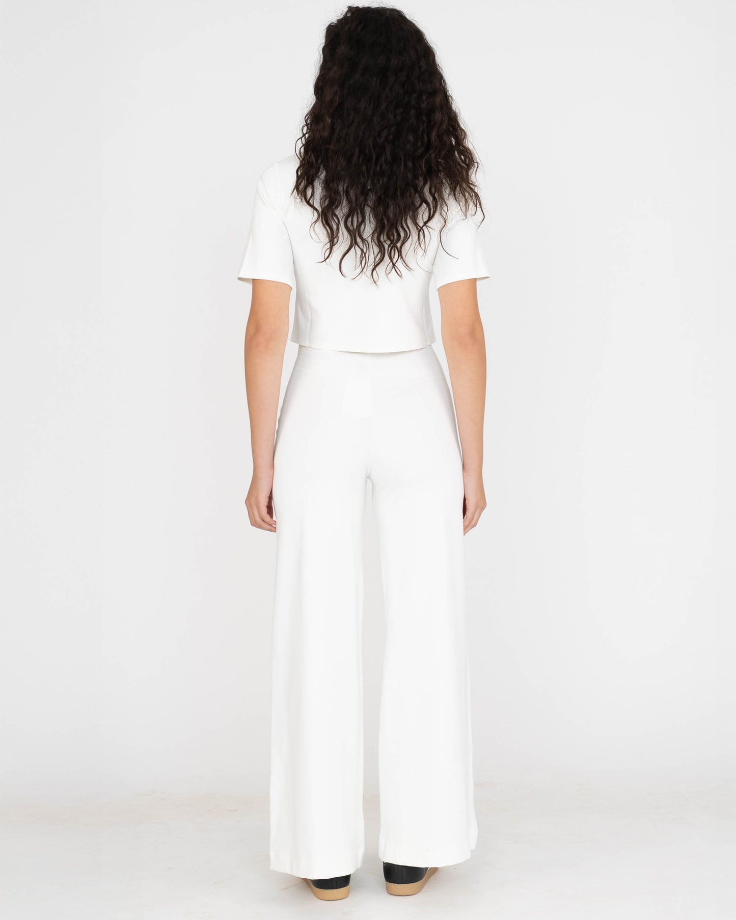 Off White Ponte Knit Standard Wide Leg Pant