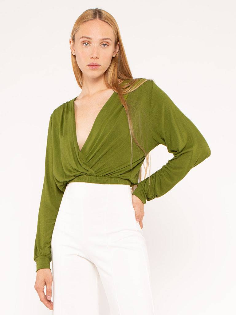 Olive Sweater Knit Wrap Top