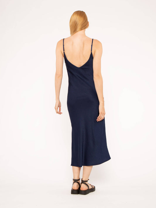Navy Satin Crepe Slip Dress