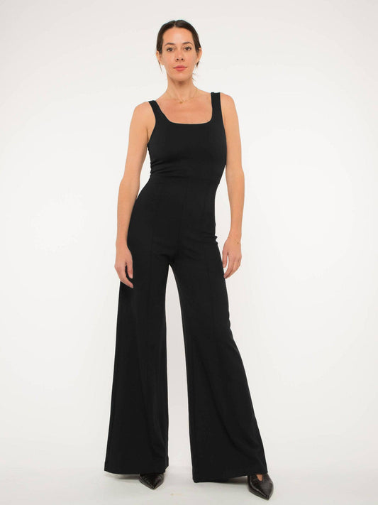 Black Ponte Knit Tank Wide Leg Jumpsuit