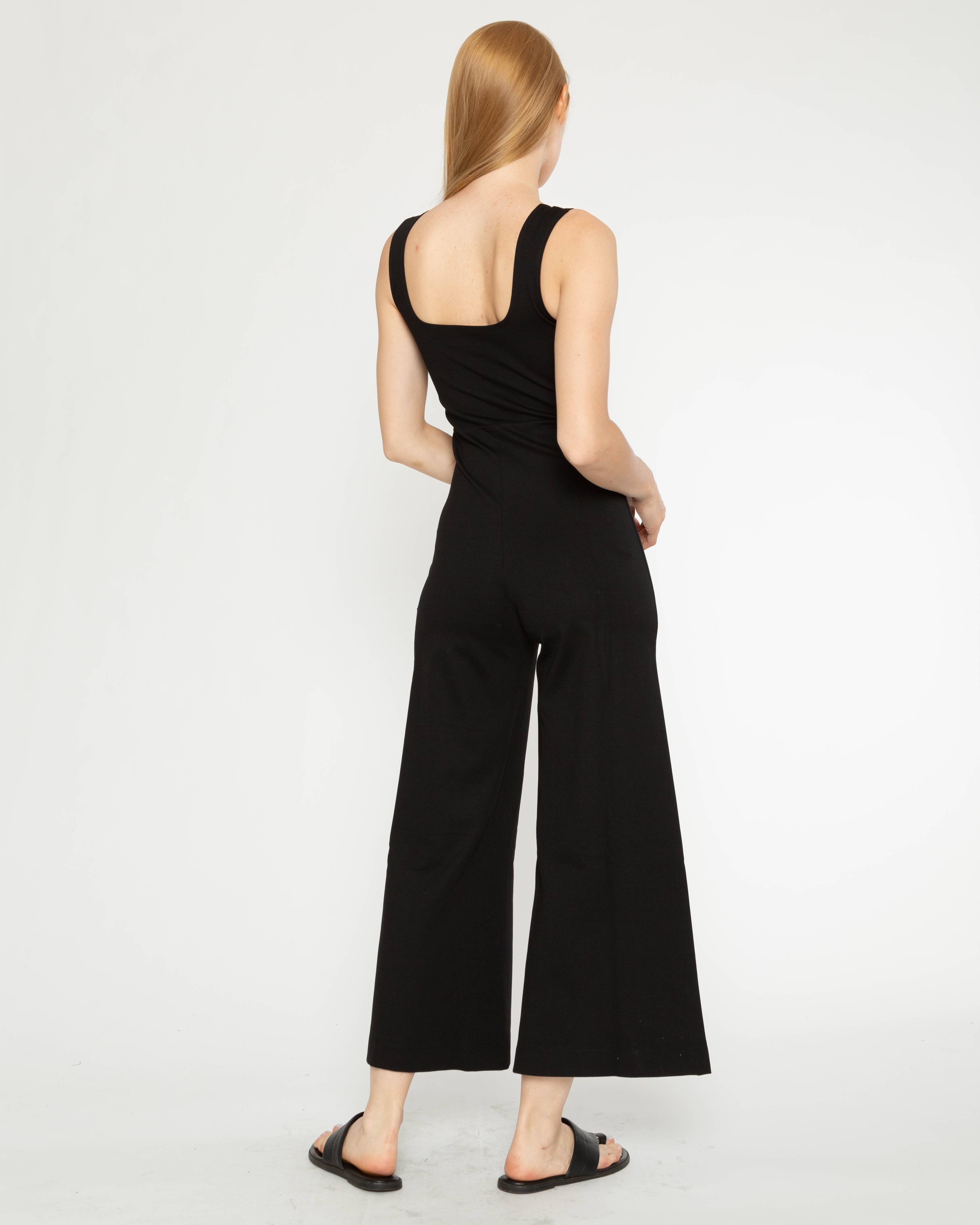 Black Ponte Knit Tank Wide Leg Jumpsuit: Cropped