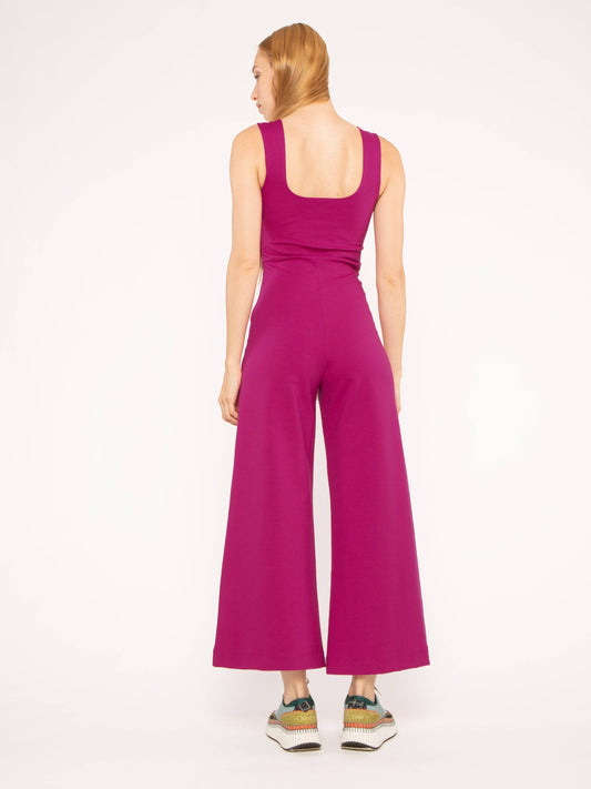 Fuchsia Ponte Knit Tank Wide Leg Jumpsuit: Cropped