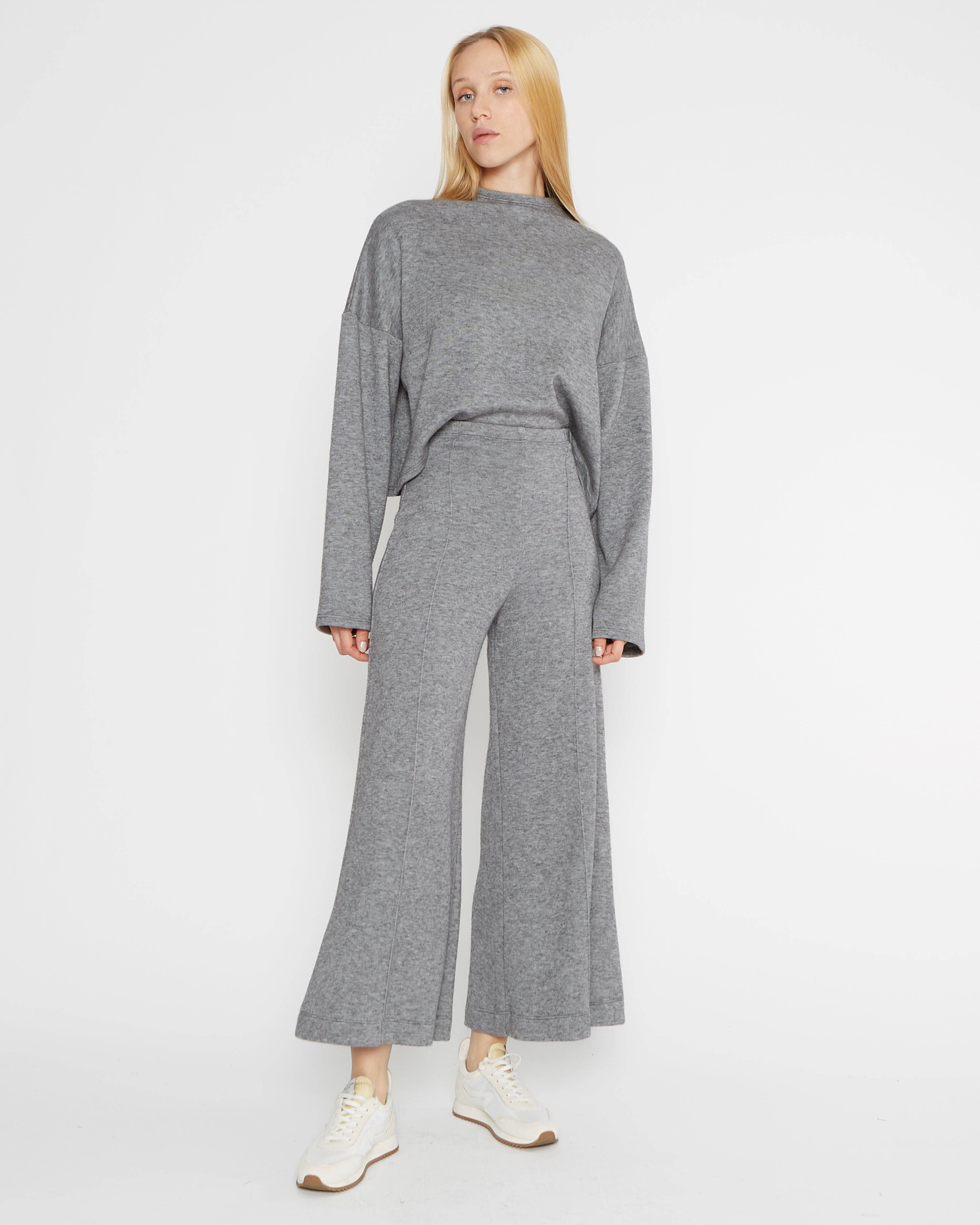 Heather Grey Sweater Knit Wide Leg Pant Cropped Ripley Rader