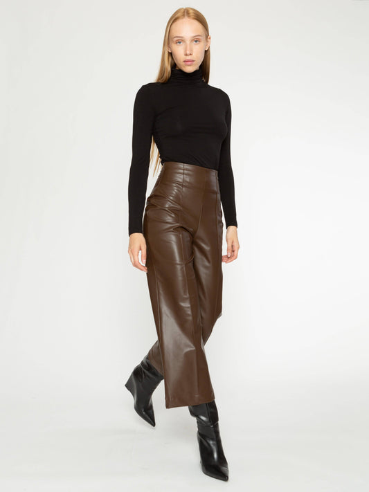 Chocolate Vegan Leather Straight Leg Pant: Cropped