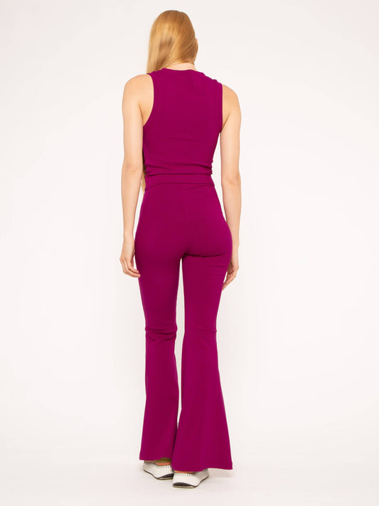 Magenta Rib Flare Pant