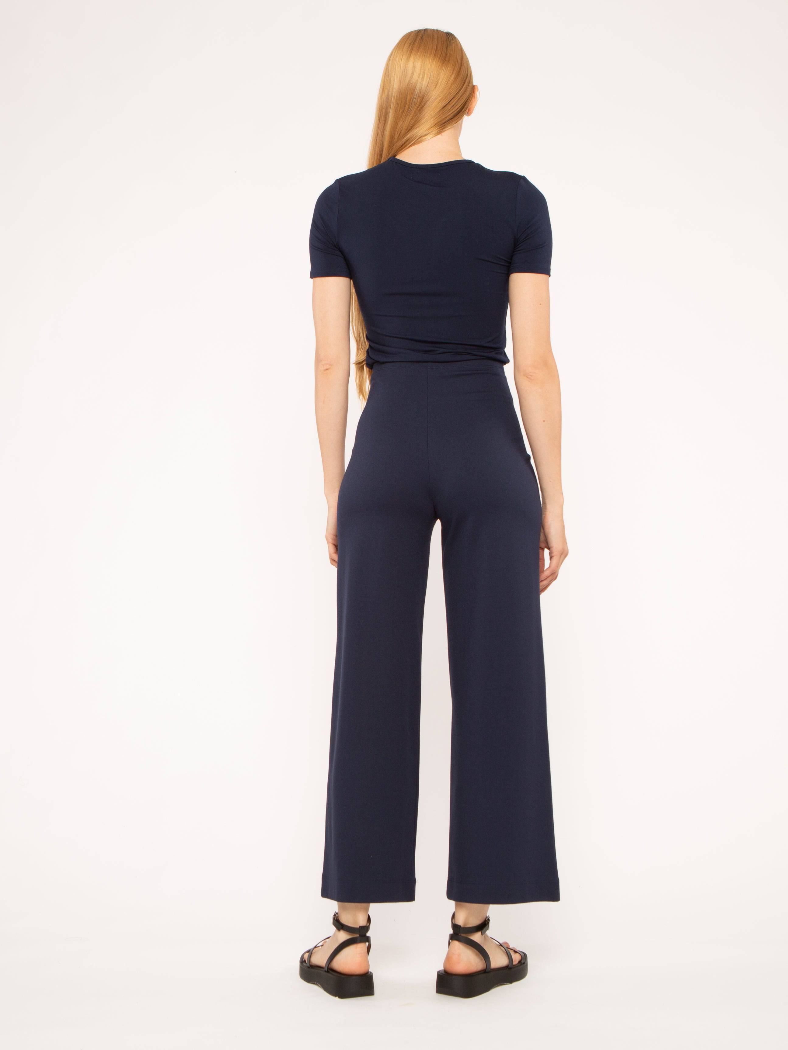 Navy Ponte Knit Cropped Straight Leg Pant
