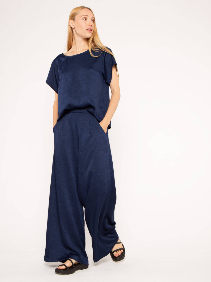 Navy Satin Crepe Yacht Pant Ripley Rader