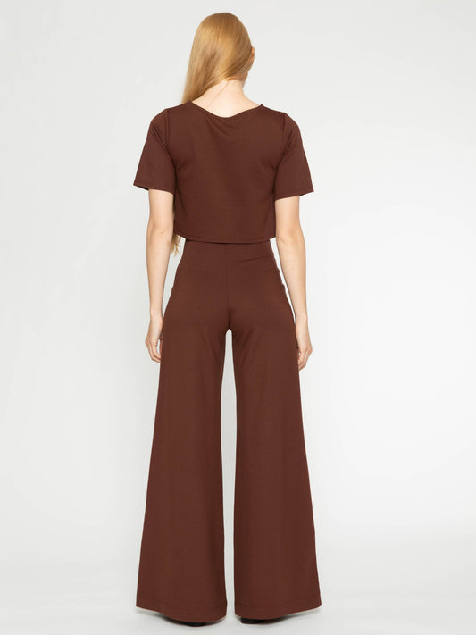 Chocolate Ponte Knit Wide Leg Pant