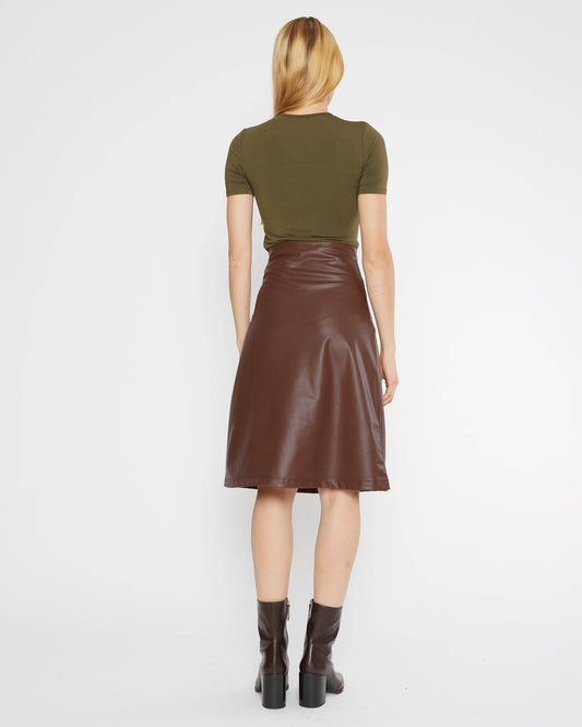 Chestnut Vegan Leather A-Line Midi Skirt