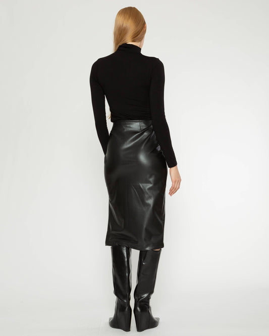 Black Vegan Leather Midi Skirt