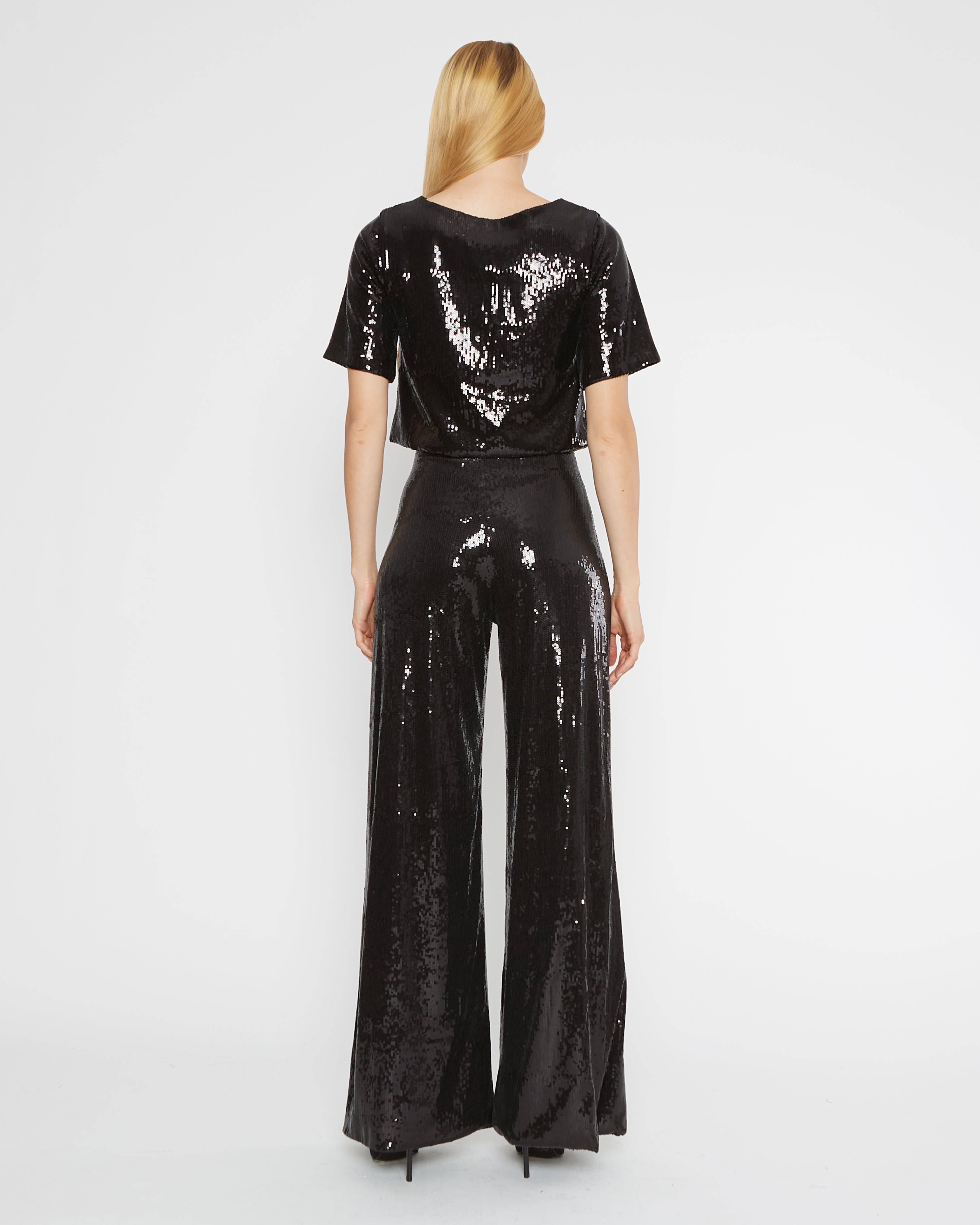 Black Sequin Short Sleeve Top