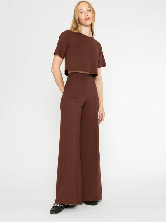 Chocolate Ponte Knit Short Sleeve Top