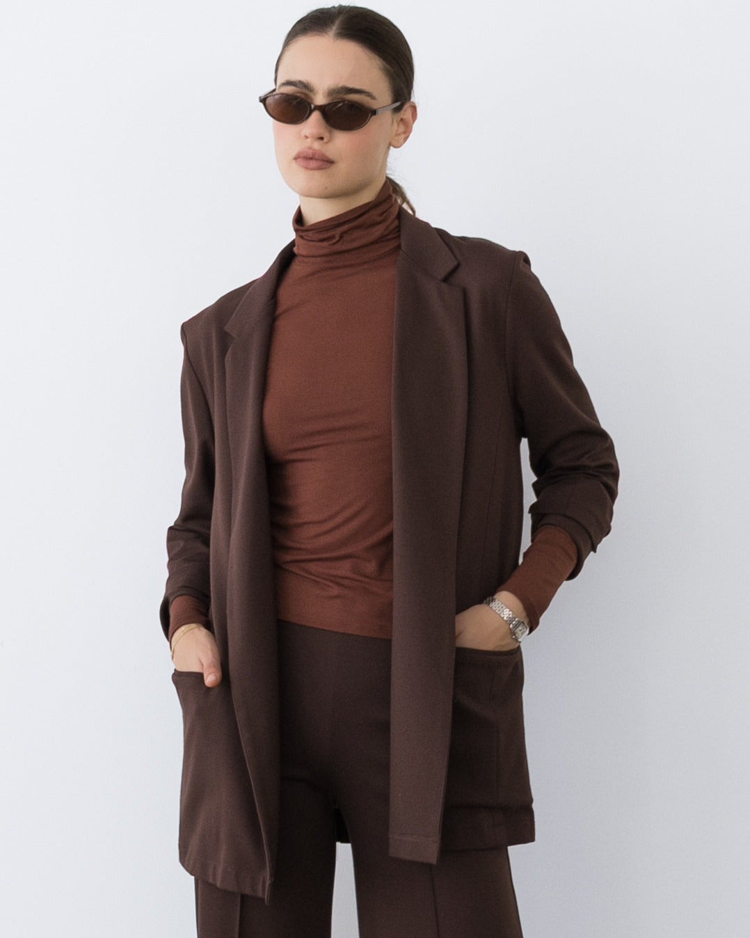 Chocolate Ponte Knit Oversized Blazer
