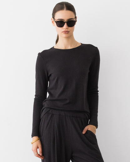 Black Sweater Knit Long Sleeve Top
