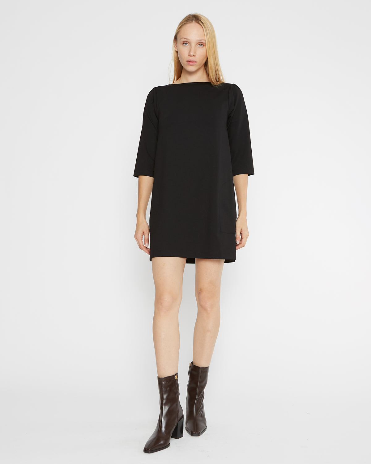 Black Ponte Knit A-Line Dress