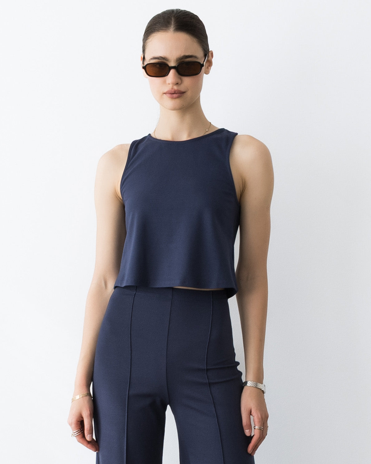 Navy Ponte Knit Tank Top